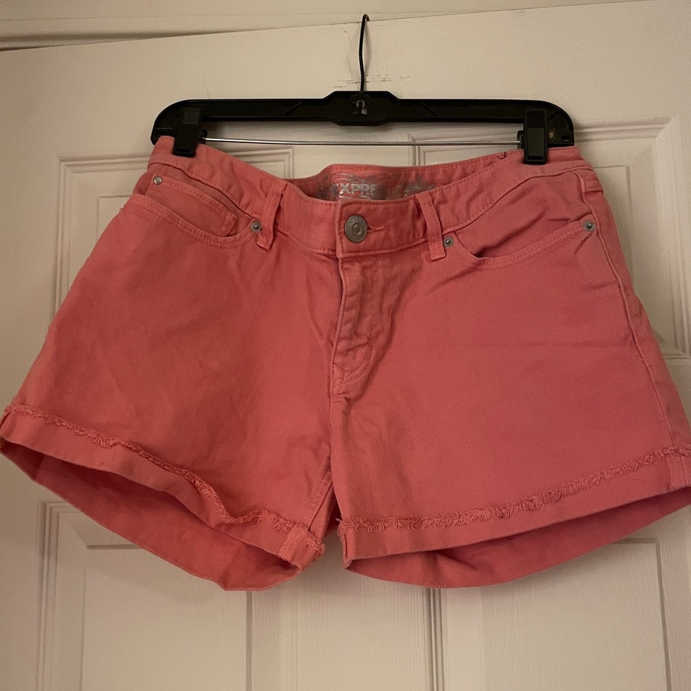 Express Coral Cut Off Shorts